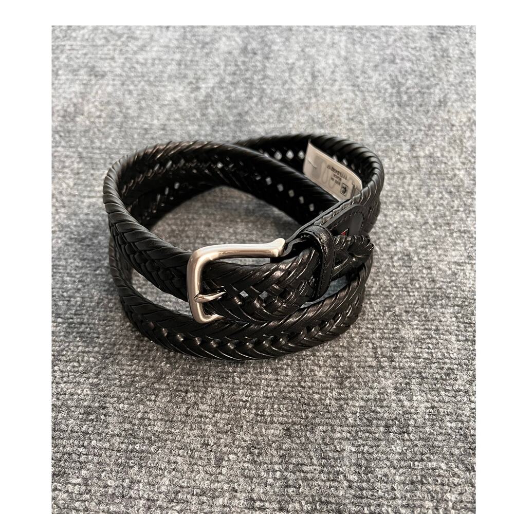 Tommy Hilfiger Size 34 Braided Classic Black Leather Men's Belt NEW